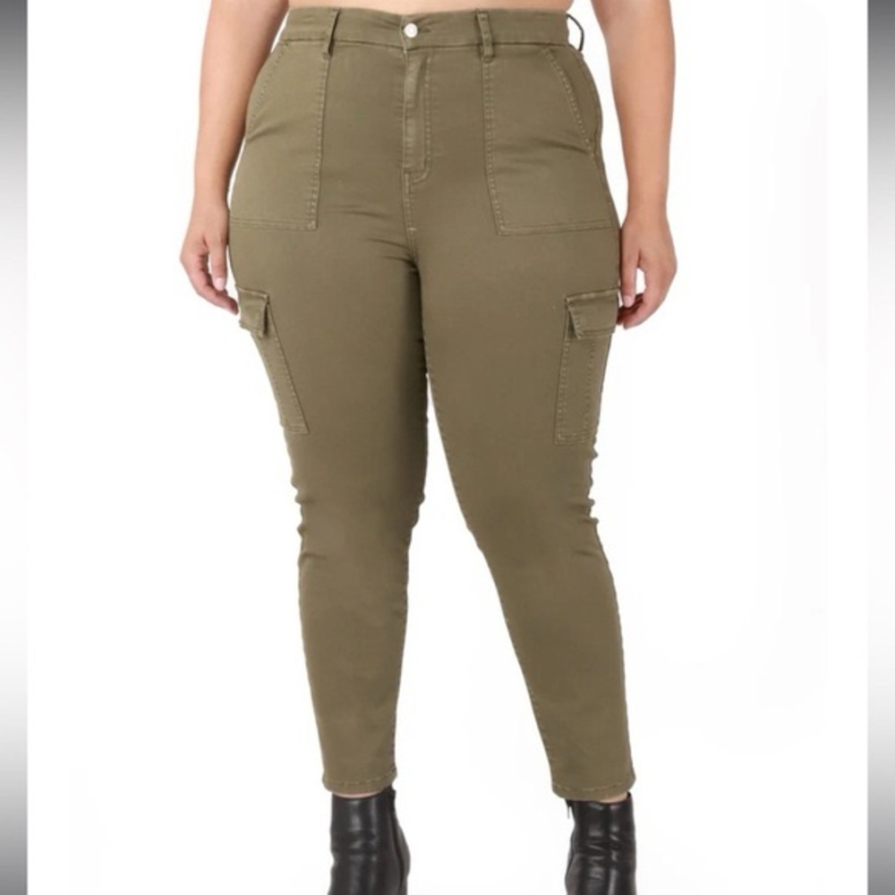 Dex Curve High Rise Straight Cargo Army Green KhakiCotton Pull On Pant